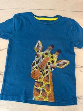 Mini Boden Teal Blue Tee with Colorful Giraffe